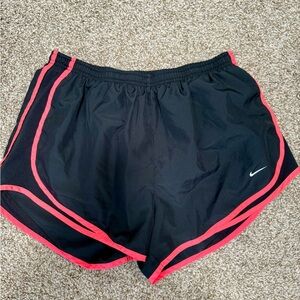 Nike Black and Pink Athletic Shorts with Tempo Design